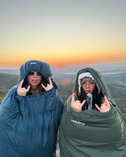 Sunset in sleeping bags